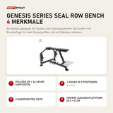 Titanium Strength Genesis Series Seal Row Bench mit 4 Merkmalen: Polster 129 × 34 cm mit Kopfstütze, J-Hooks in 3 Positionen, 3 Bandpins pro Seite, Hintere Zugangsplattform 35,5 × 61 cm