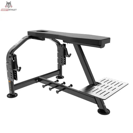 Titanium Strength Genesis Series Seal Row Bench – Seitenansicht mit Liegepolster, Hantelhaltern und Trittplatte