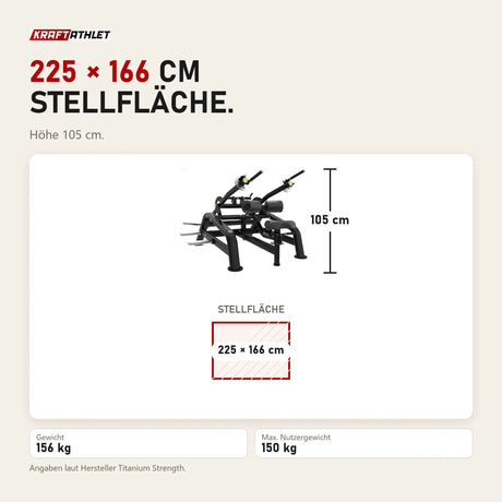 Maßbild Titanium Strength Genesis Series Seated Dip: Stellfläche 225 × 166 cm, Höhe 105 cm