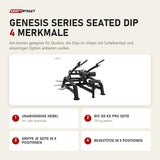 Titanium Strength Genesis Series Seated Dip mit 4 Merkmalen: Unabhängige Hebel, Bis 125 kg pro Seite, Griffe je Seite in 5 Positionen, Beinstütze in 5 Positionen
