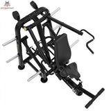Titanium Strength Genesis Series Seated Shoulder Press – Ansicht von schräg oben auf Sitz, Griffe und Fußhebel, schwarz