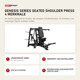 Titanium Strength Genesis Series Seated Shoulder Press mit 4 Merkmalen: Unabhängige Hebel, Obergriff und Neutralgriff, Sitz in 13 Stufen, Rückenlehne gasunterstützt verstellbar