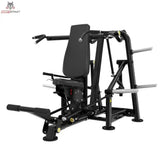Titanium Strength Genesis Series Seated Shoulder Press – Schrägansicht von vorne links mit Rückenlehne und Fußhebel, schwarz