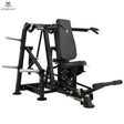 Titanium Strength Genesis Series Seated Shoulder Press – Schrägansicht von vorne rechts mit Rückenlehne, Griffen und Fußhebel, schwarz