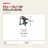 Maßbild Titanium Strength Genesis Series Seitenheben: Stellfläche 115,6 × 156,7 cm, Höhe 160,3 cm