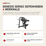 Titanium Strength Genesis Series Seitenheben mit 4 Merkmalen: Unabhängige Hebelarme, Sitz in 13 Positionen verstellbar, Last bis 250 kg, Für olympische Scheiben mit 50 mm