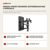 Titanium Strength Genesis Series Einarmige Seithebemaschine mit 4 Merkmalen: Jeder Arm einzeln oder beide zugleich, Geführte Bahn für den mittleren Deltamuskel, Sitz in 5 Positionen, Drehbare Griffe