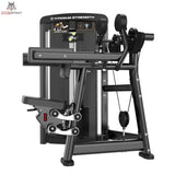 Titanium Strength Genesis Series Einarmige Seithebemaschine in Seitenansicht mit Hebelarm, Seilzug und Sitzverstellung in Schwarz