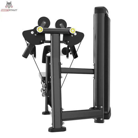 Titanium Strength Genesis Series Einarmige Seithebemaschine von vorne mit beiden Armpolstern und Seilführung in Schwarz