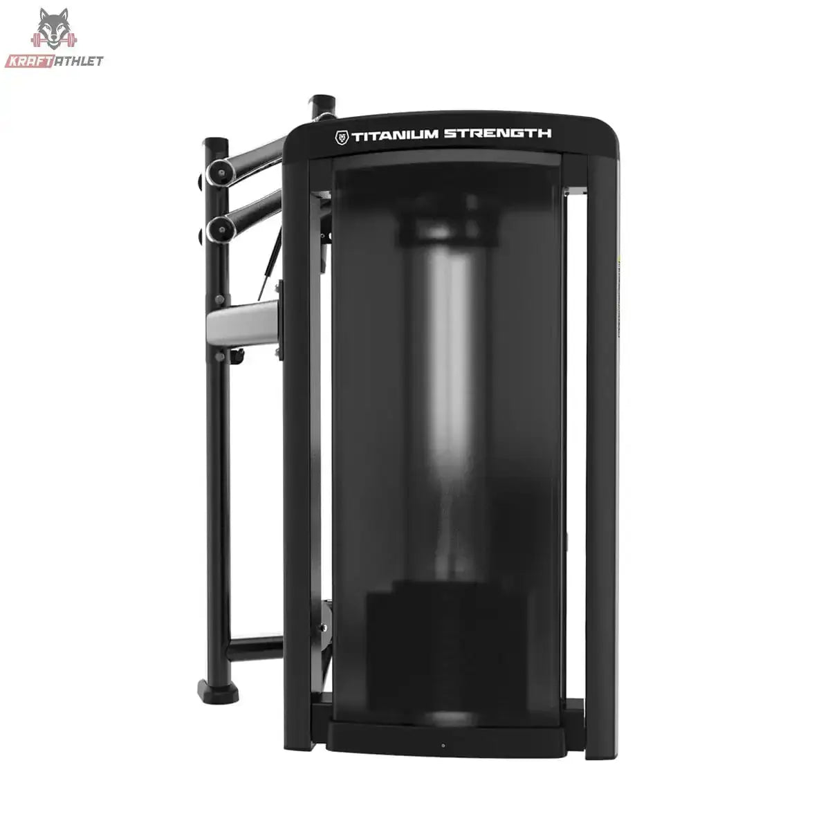 Titanium Strength Genesis Series Torso Rotation Rückseite mit geschlossener Gewichtsturm-Verkleidung und Logo in Schwarz