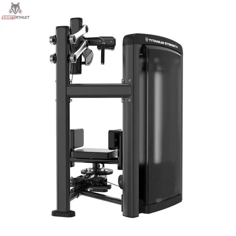Titanium Strength Genesis Series Torso Rotation von vorne mit Sitz, Schulterpolstern und verkleidetem Gewichtsturm in Schwarz