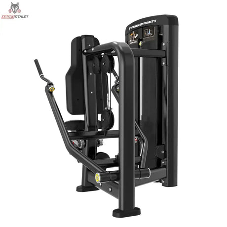 Titanium Strength Genesis Series Einarmige Trizeps-Dips von vorne schräg mit Dipgriffen und Sitz in Schwarz
