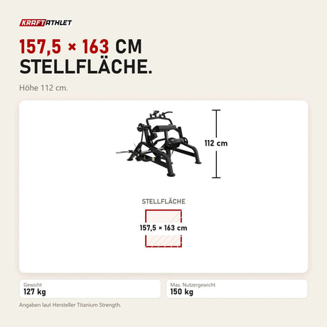 Maßbild Titanium Strength Genesis Series Trizepsstreckung: Stellfläche 157,5 × 163 cm, Höhe 112 cm