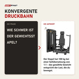 Frage und Antwort zu Titanium Strength Genesis Series Unilaterale Vertikale Brustpresse: Wie schwer ist der Gewichtsstapel?