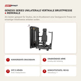 Titanium Strength Genesis Series Unilaterale Vertikale Brustpresse mit 4 Merkmalen: Konvergente Druckbahn, Unabhängige Arme, Sitz 5 Höhen, Gewichtsstapel 100 kg