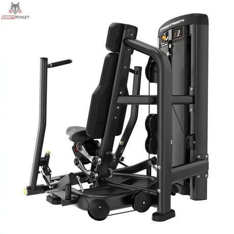 Titanium Strength Genesis Series Unilaterale Vertikale Brustpresse in Schwarz, Seitenansicht mit Hebelarmen