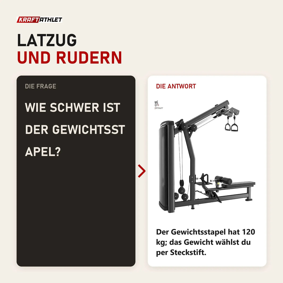 Frage und Antwort zu Titanium Strength Genesis Series Unilaterales Lat Pulldown und Rudern: Wie schwer ist der Gewichtsstapel?