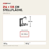 Maßbild Titanium Strength Genesis Series Unilaterales Lat Pulldown und Rudern: Stellfläche 214 × 135 cm, Höhe 242 cm