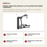 Titanium Strength Genesis Series Unilaterales Lat Pulldown und Rudern mit 4 Merkmalen: Latzug und Rudern, Latzug beidseitig oder einseitig, Oberer Zugarm in 13 Positionen, Beinpolster 5 Höhen und 3 Tiefen