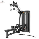 Titanium Strength Genesis Series Unilaterales Lat Pulldown und Rudern in Schwarz, Schrägansicht mit Beinpolster und Zuggriffen