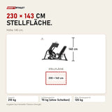 Maßbild Titanium Strength Genesis Series V Beinpresse: Stellfläche 230 × 143 cm, Höhe 140 cm