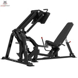 Titanium Strength Genesis Series V Beinpresse: Schrägansicht von links mit Schulterpolstern und Sitz