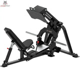Titanium Strength Genesis Series V Beinpresse: Schrägansicht von vorne mit Fußplatte und Haltegriffen