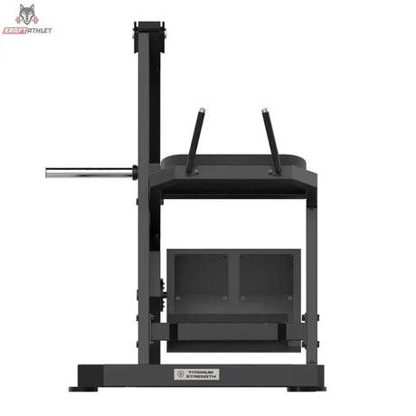 Titanium Strength Gesäßkickmaschine Elite Series in Frontansicht mit Hantelscheibenaufnahme und Bodenrahmen