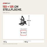 Maßbild Titanium Strength Gesäßkickmaschine Elite Series: Stellfläche 133 × 125 cm, Höhe 165 cm
