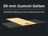 Titanium Strength Gewichtheberplattform TP60 als Infografik zu den Gummiseiten vor dunklem Hintergrund
