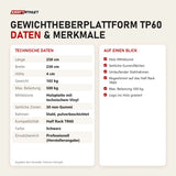 Technische Daten und Merkmale von Titanium Strength Gewichtheberplattform TP60 als Tabelle