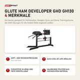 Titanium Strength Glute Ham Developer GHD GH130 mit 4 Merkmalen: Hüft- und Rückenstreckung, Auch GHD-Sit-ups möglich, Fußstütze in Höhe und Tiefe verstellbar, Halbrunde Polster aus hochdichtem Material