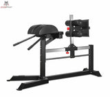 Titanium Strength Glute Ham Developer GHD GH130 in Schwarz, Seitenansicht mit Fußplatte und Scheibenhaltern