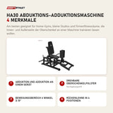 Titanium Strength HA30 Abduktions-Adduktionsmaschine mit 4 Merkmalen: Abduktion und Adduktion an einem Gerät, Drehbare Oberschenkelpolster, Bewegungsbereich 6 Winkel à 15°, Rückenlehne in 4 Positionen