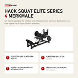 Titanium Strength Hack Squat Elite Series mit 4 Merkmalen: Schlitten und Plattform auf 45°, Plattform 68 × 45 cm, Doppelte ergonomische Rückenstütze, Zweistufige Sicherung