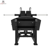 Titanium Strength Hack Squat Elite Series – Rückansicht mit Rückenpolster und Scheibenaufnahmen