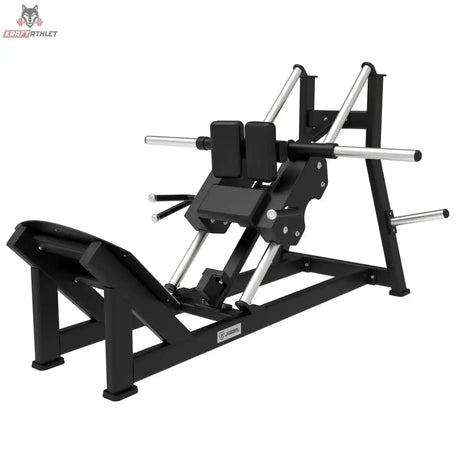 Titanium Strength Hack Squat Elite Series – Schrägansicht ohne Hantelscheiben mit freien Scheibenaufnahmen