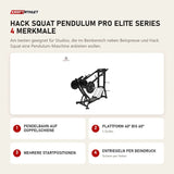 Titanium Strength Hack Squat Pendulum Pro Elite Series mit 4 Merkmalen: Pendelbahn auf Doppelschiene, Plattform 40° bis 60°, Mehrere Startpositionen, Entriegeln per Beindruck