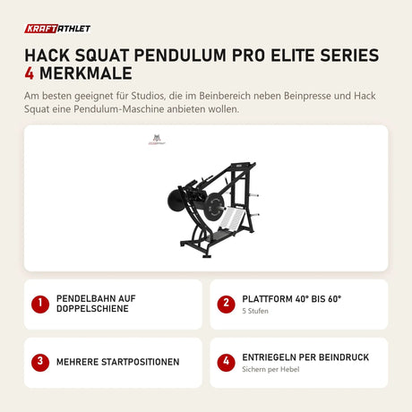 Titanium Strength Hack Squat Pendulum Pro Elite Series mit 4 Merkmalen: Pendelbahn auf Doppelschiene, Plattform 40° bis 60°, Mehrere Startpositionen, Entriegeln per Beindruck