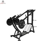 Titanium Strength Hack Squat Pendulum Pro Elite Series in Schwarz, Schrägansicht mit Hantelscheiben und Fußplatte