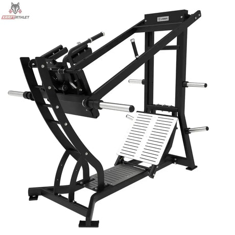 Titanium Strength Hack Squat Pendulum Pro Elite Series in Schwarz, Schrägansicht ohne Scheiben mit Schulterpolstern