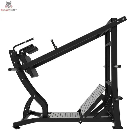 Titanium Strength Hack Squat Pendulum Pro Elite Series in Schwarz, Seitenansicht von links mit Pendelarm und Fußplatte