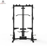 Titanium Strength Half Rack AX60 in Schwarz, Frontansicht mit Latzugstange und Gewichtsturm