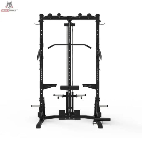 Titanium Strength Half Rack AX60 in Schwarz, Frontansicht mit Latzugstange und Gewichtsturm