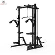 Titanium Strength Half Rack AX60 in Schwarz, Schrägansicht mit Kabelzug, Dip-Griffen und Ablagen