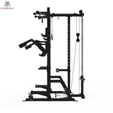 Titanium Strength Half Rack AX60 in Schwarz, Seitenansicht mit oberem und unterem Seilzug