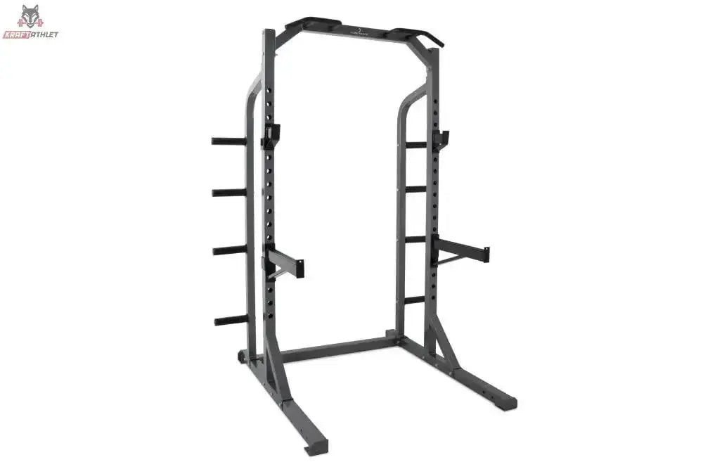 Titanium Strength Half Rack H10 in Schwarz, Seitenansicht mit Lochraster am Pfosten