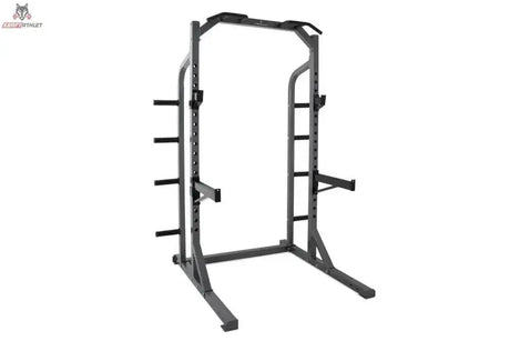 Titanium Strength Half Rack H10 in Schwarz, Seitenansicht mit Lochraster am Pfosten