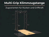 Titanium Strength Half Rack TR60 mit Liftingplattform TP60 – Grafik zur Multi-Grip Klimmzugstange am Rack