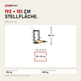 Maßbild Titanium Strength Half Rack TR60 mit Liftingplattform TP60: Stellfläche 193 × 151 cm, Höhe 231 cm